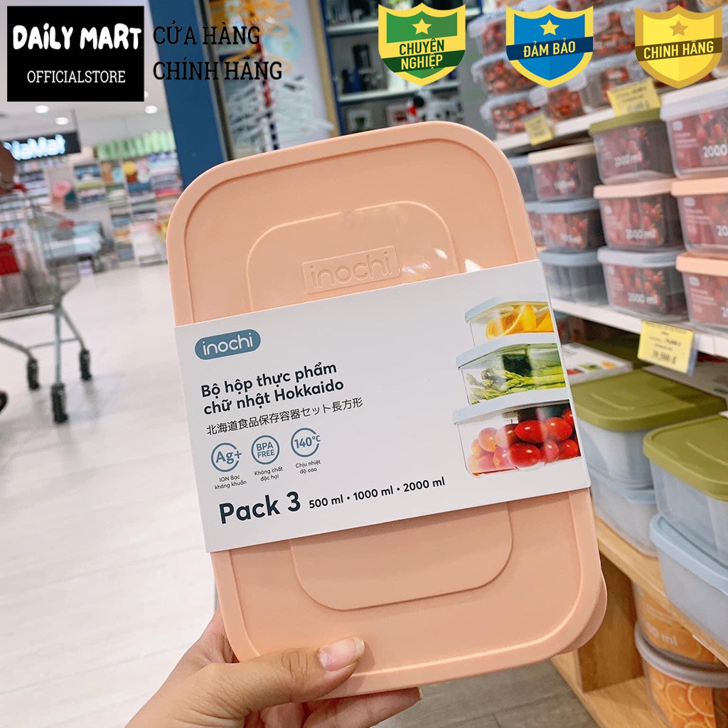 [Bộ 3] Hộp Nhựa Đựng Thực Phẩm, Hộp Đựng Bảo Quản Đồ Ăn Dạng Chữ Nhật HOKKAIDO Inochi | BigBuy360 - bigbuy360.vn
