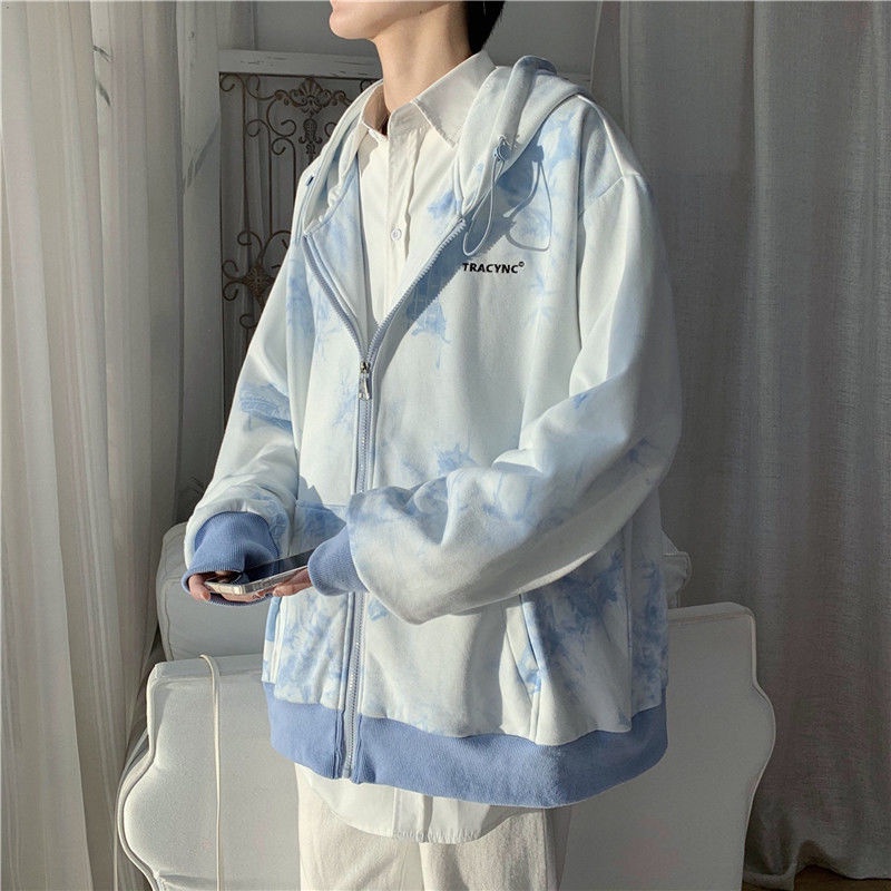 Áo khoác IELGY tay dài dáng rộng màu nhuộm phối khóa kéo thời trang cho cả nam và nữ