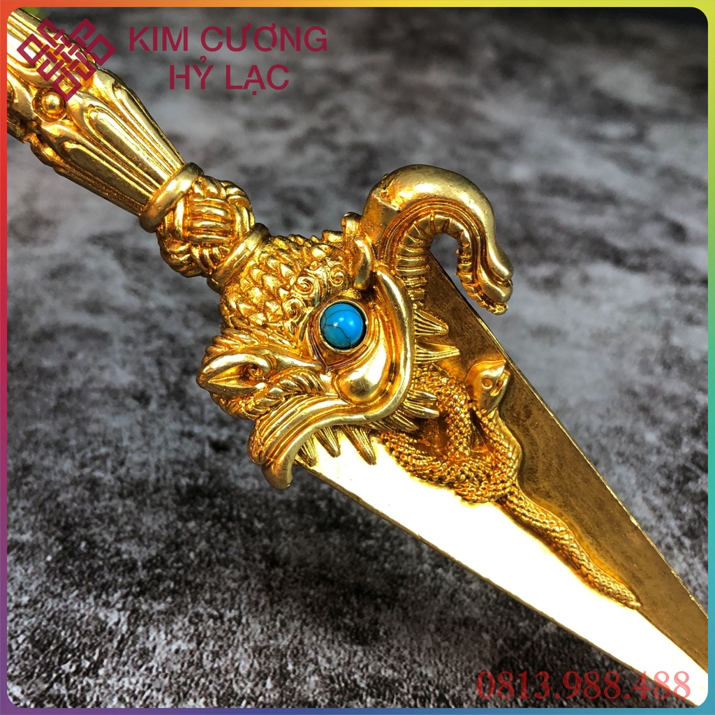 Pháp Khí Phổ Ba Mật Tông (Phurba) [Kim Cương Hỷ Lạc] Bằng Đồng 22Cm