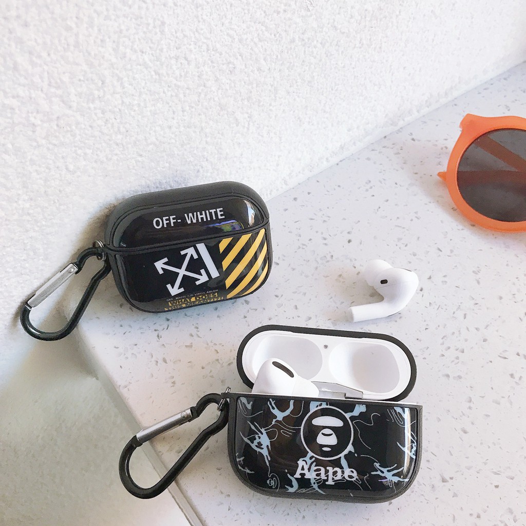 Vỏ Bảo Vệ Hộp Sạc Tai Nghe airpods pro bluetooth Không Dây In Logo Off white/ Aape Thời Trang