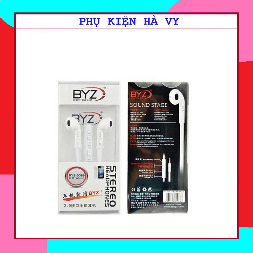 [Mã 2404EL10K giảm 10K đơn 20K] [Bảo HÀNH 1 Năm] Tai Nghe BYZ S389 Chính Hãng (Đen Trăng) TAI NGHE DÂY DẸT/ CHỐNG ĐỨT