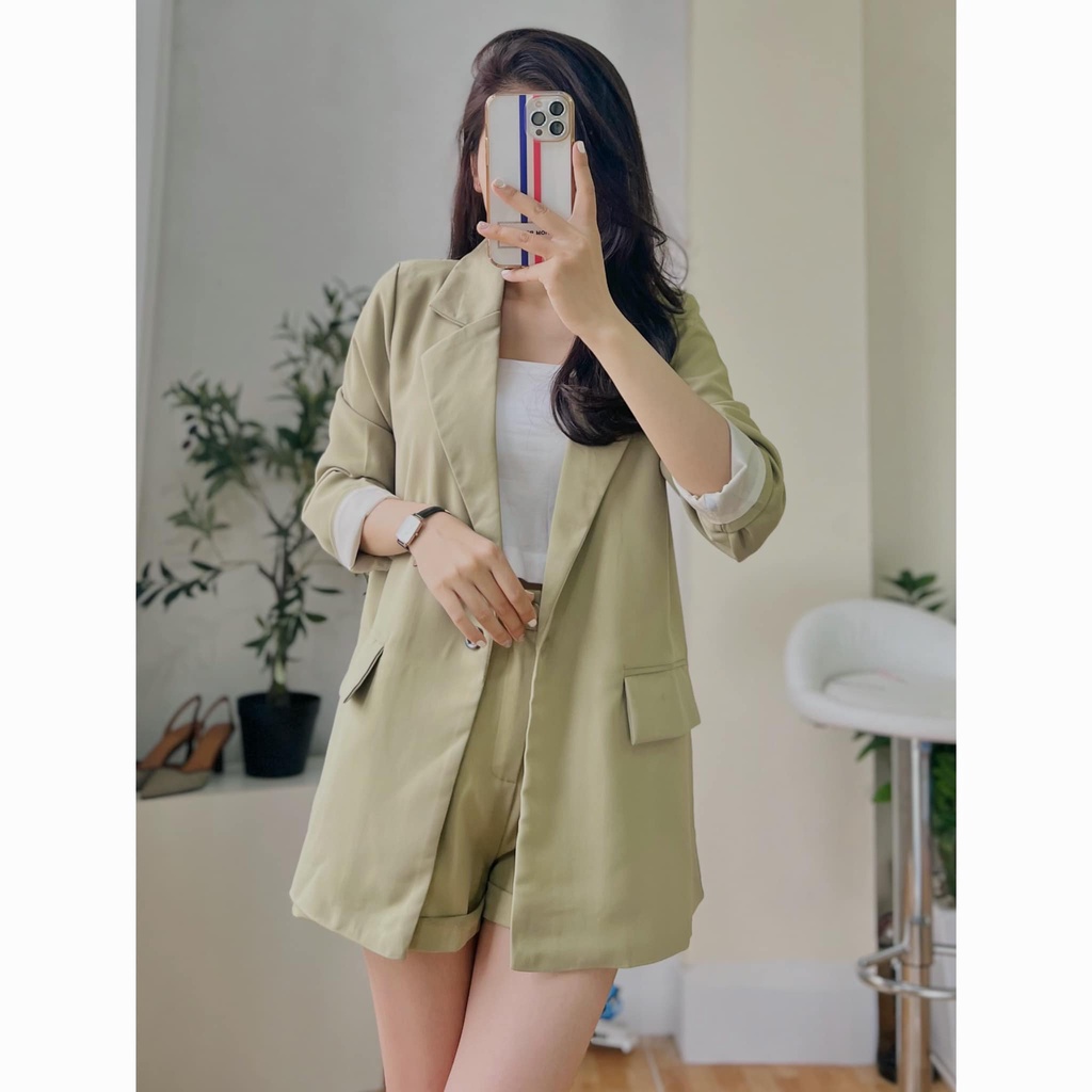 Áo blazer 2 lớp form rộng thời trang, thiết kế 2 màu be nâu dày dặn