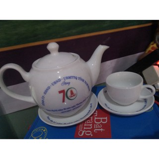 Bộ ấm chén trắng Bát Tràng - Dáng Minh Long