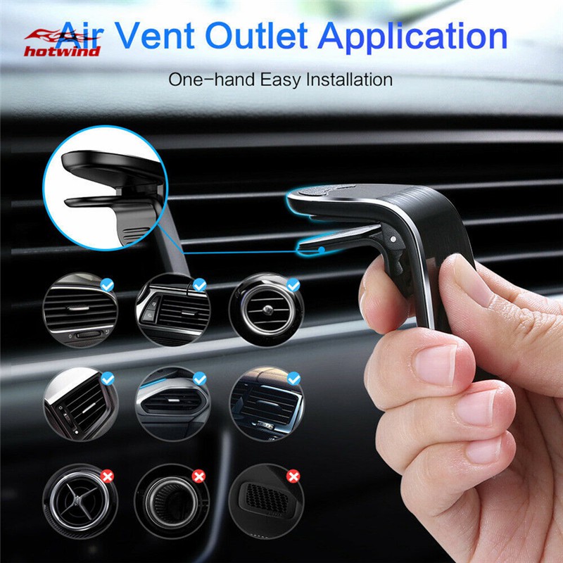 Magnetic Car Phone Holder L Shape Air Vent Mount Stand in Car Magnet GPS Mobile Phone Holder