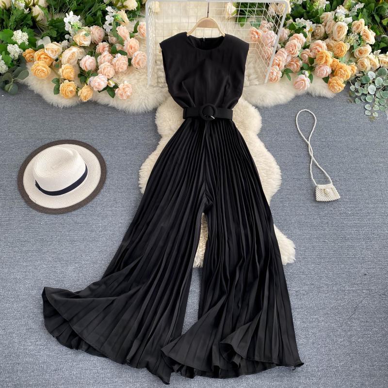 Jumpsuit quần ống rộng xếp ly cổ tròn sát nách  160920