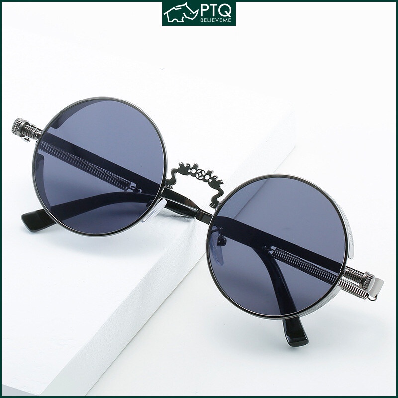 Kính Mát PTQ Gọng Tròn Họa Tiết Rồng / Phượng Hoàng Điêu Khắc Độc Đáo Thời Trang 2022