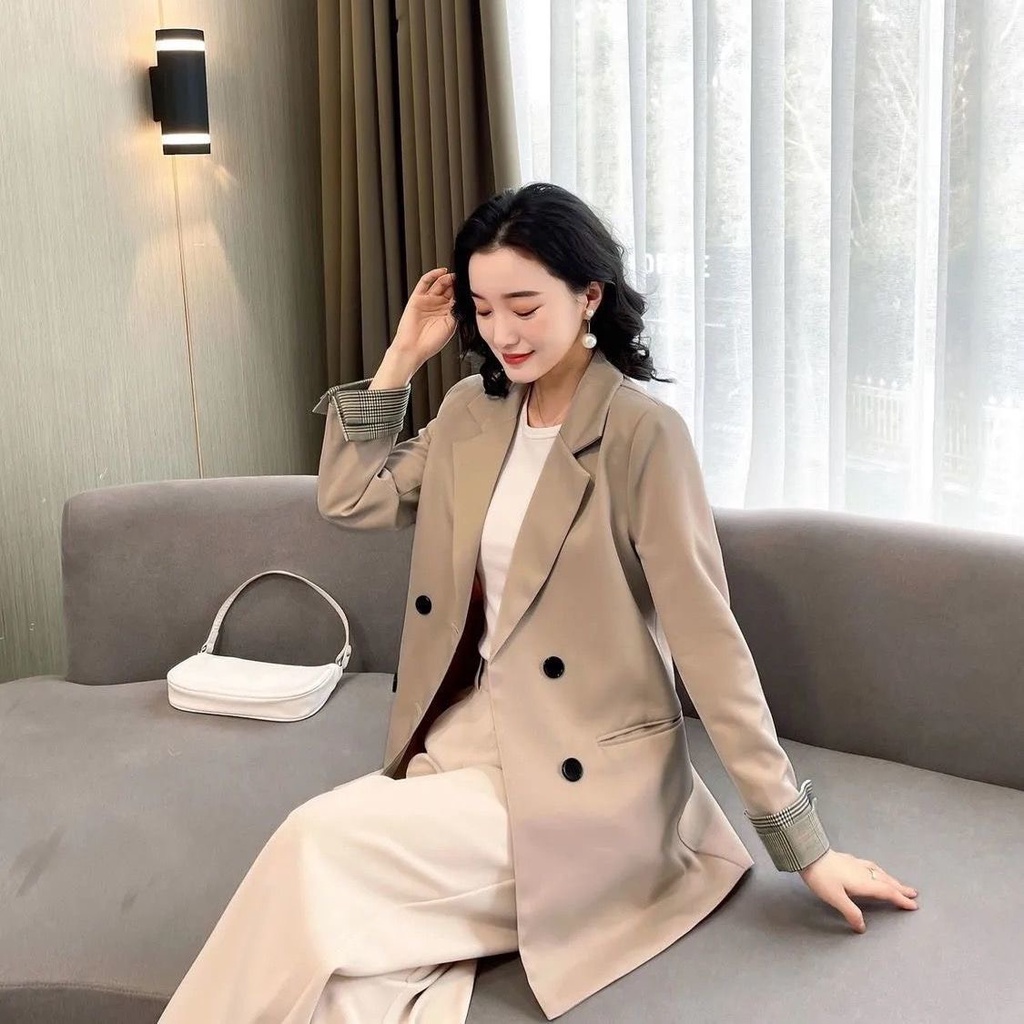 Áo blazer dáng dài 2 lớp vintage  sắn tay cực xinh