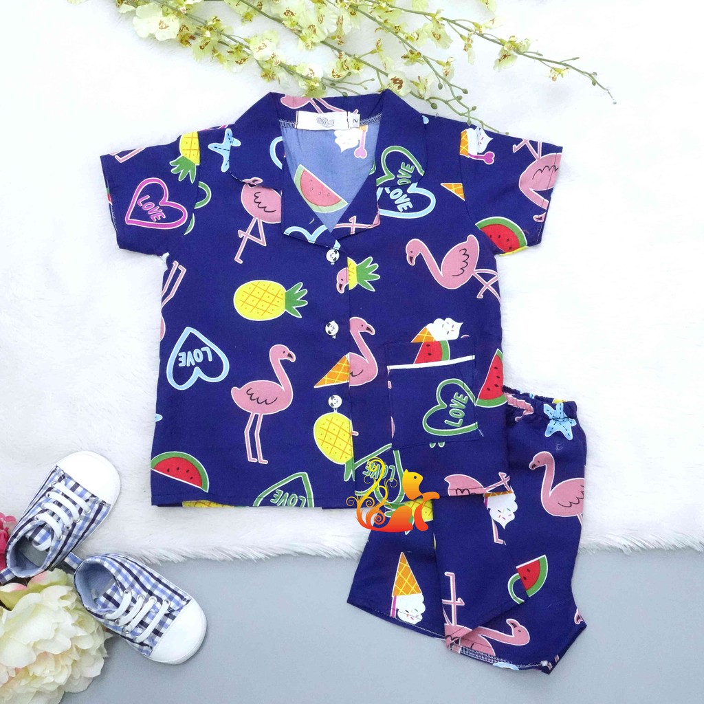 Đồ Bộ Mặc Nhà &quot;Hồng Hạc - Kem&quot; Pijama Kate Thái - Cho Bé 8 - 38kg.