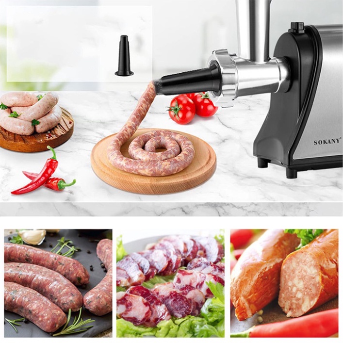 Máy nhồi xay thịt cá Sokany 1500W, máy đùn thịt làm lạp xưởng cao cấp