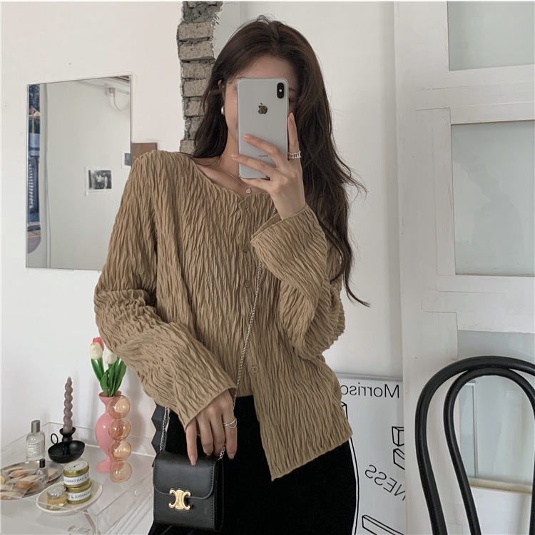 Áo sơ mi Xiaozhainv cho nữ tay dài xếp ly thời trang Hàn Quốc xinh xắn | BigBuy360 - bigbuy360.vn