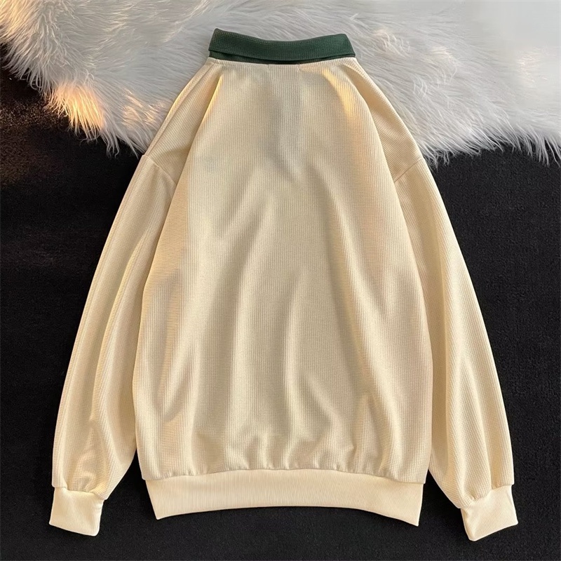 Áo sweater polo Tay Dài Dáng Rộng Cổ Đứng Kẻ Sọc Màu Kiểu Mỹ / Hàn Quốc Thời Trang Mùa Thu 2022 Cao Cấp Cho Nam