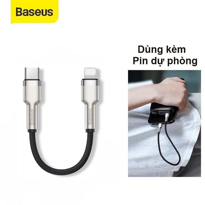 Cáp ngắn 23cm Lighting Chính hãng Baseus Type C to Lighting 18W 20W Metal sạc nhanh 20W cho Pin dự phòng