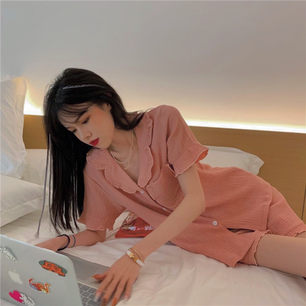Bộ ngủ nữ chất xốp phối bèo xinh xắn