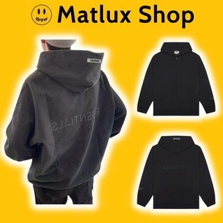 Áo hoodie zip FEAR OF GOD FOG ESSENTIALS SS20 Black cao cấp, Áo khoác nỉ kéo khóa ESSENTIALS in chữ silicon form rộng