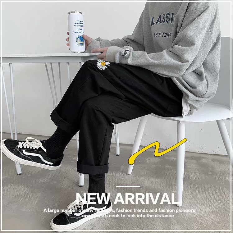 Quần dài đến mắt cá chân vải cotton màu trơn thời trang Hàn Quốc cho nam nữ | BigBuy360 - bigbuy360.vn