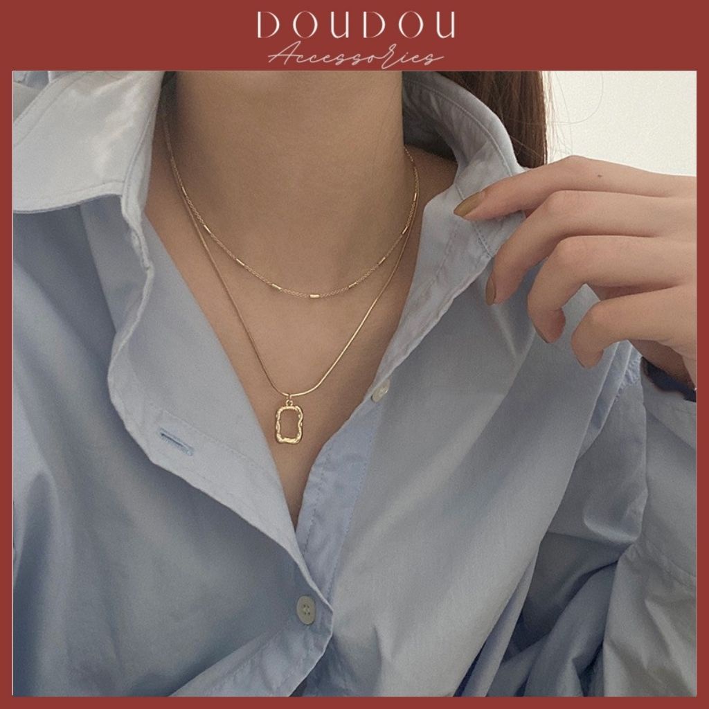 Dây chuyền nữ đẹp DOUDOU Dây chuyền nữ không gỉ chất liệu bạc 925 thiết kế 2 tầng XL002
