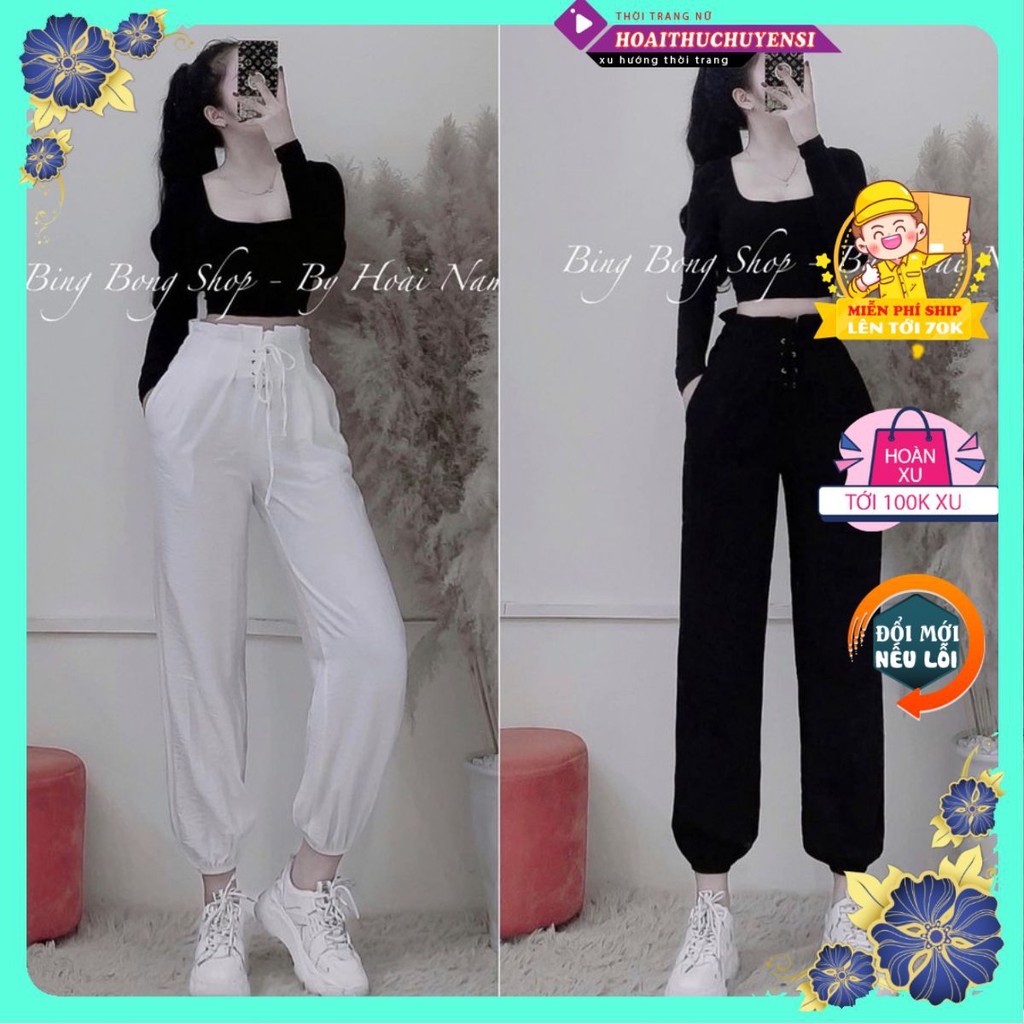 Bộ croptop dài tay cổ U mix quần jogger boom thụng nữ đồ bộ nữ