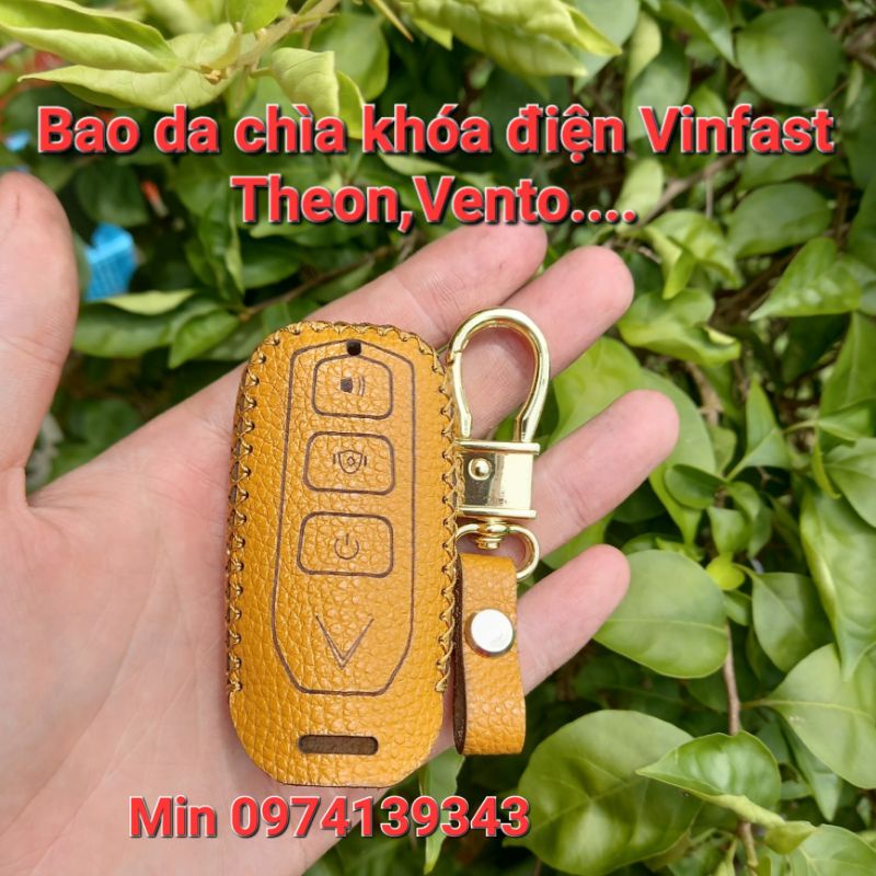 Bao da chìa khóa xe điện vinfast theon,vento bằng da bò,tặng kèm móc
