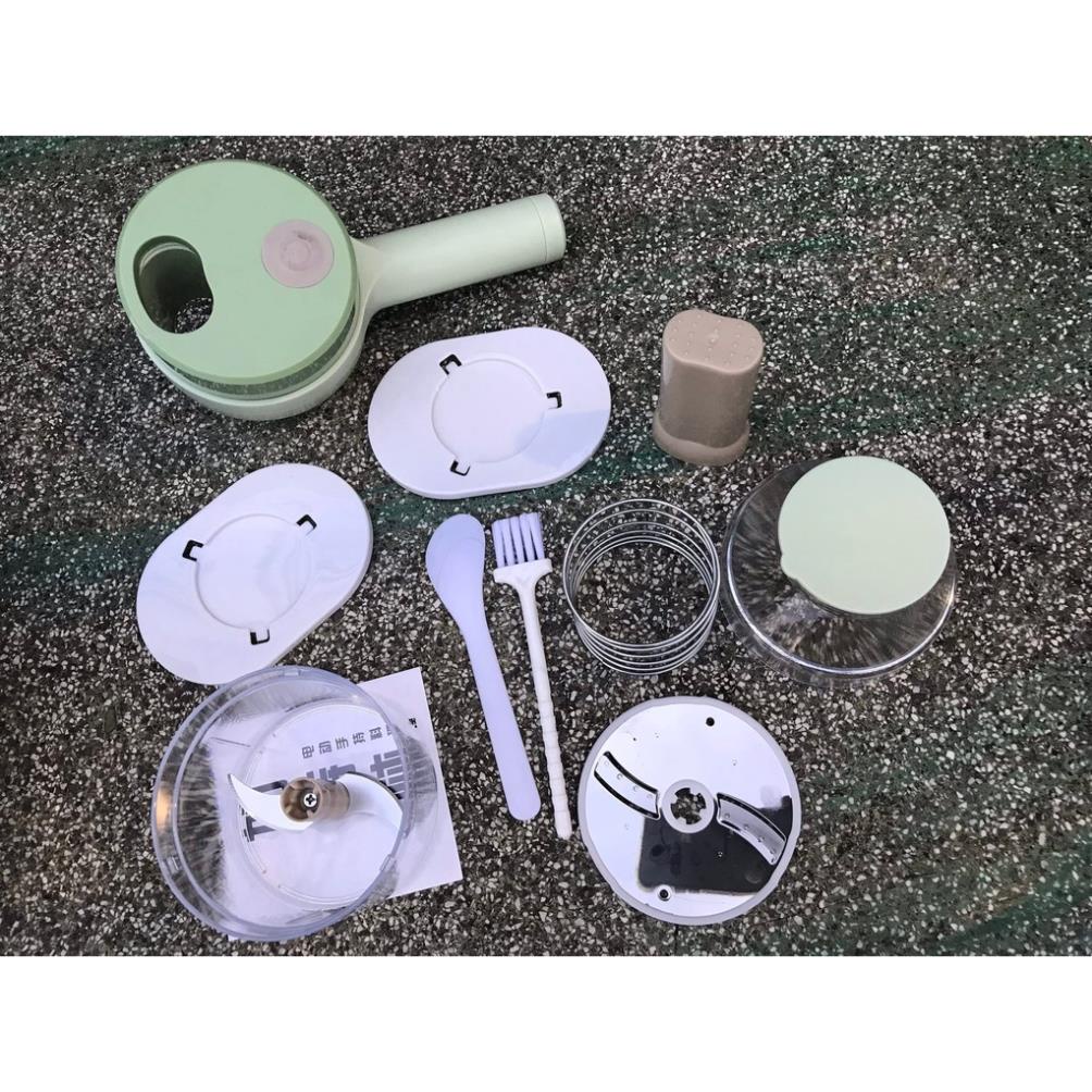 [Xả Hàng]  Máy Xay, Máy Thái, Cắt Rau Củ Quả Cầm Tay Đa Năng 4 Trong 1, Sạc Pin 1500mAh Xay Tỏi Xay Ớt Tiện Lợi