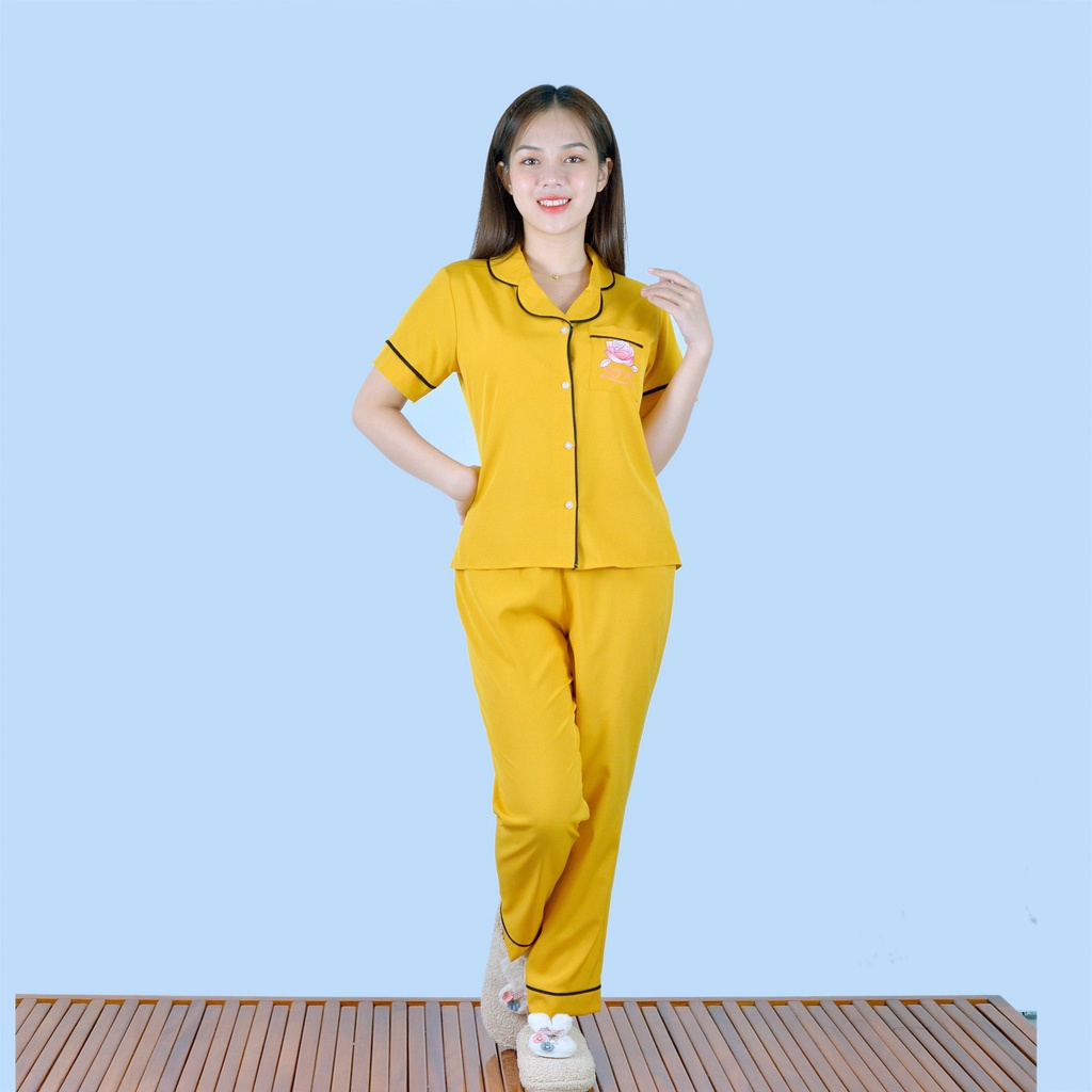 Bộ đồ bộ Pijama màu VÀNG tay ngắn quần dài vải cao cấp -  co giãn nhẹ - Thoải Mái Nhẹ Nhàng