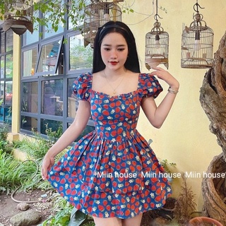 Váy xòe thô in hoa quả 2 tầng