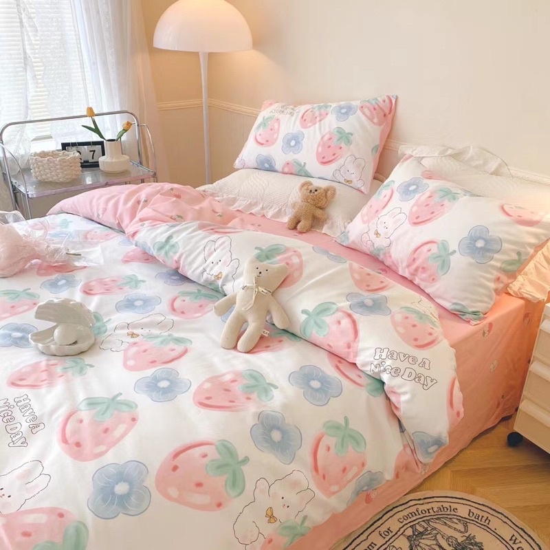 Bộ Chăn Ga Gối ❤️ Cotton living 100% cao cấp đủ size ga giường họa tiết kẻ miễn phí bo chun nhập khẩu Hàn Quốc