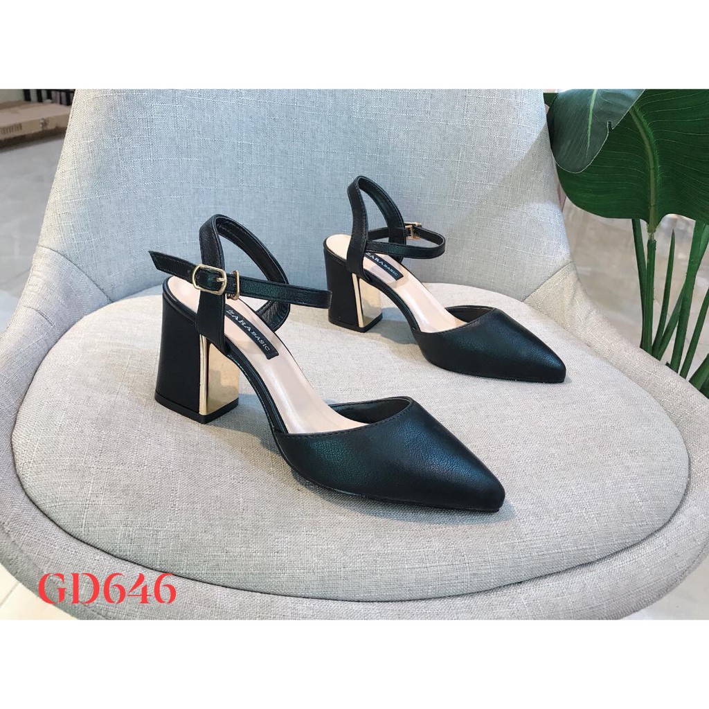 [KÈM ẢNH THẬT] GIÀY SANDAL BỊT MŨI CÔNG SỞ GÓT VUÔNG BỌC VÀNG CAO 7P DA LÌ XỊN XÒ HÀNG VNXK BAO BỀN