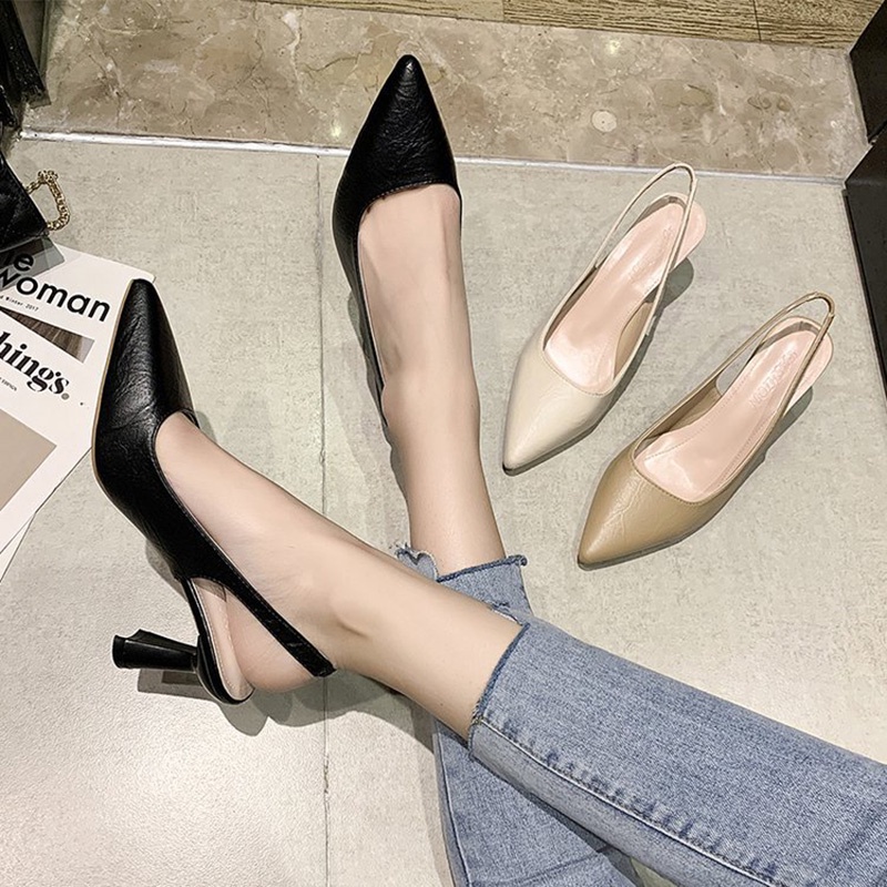 Giày Cao Gót Mũi Nhọn Hở Ngón Phong Cách Pháp Dễ Phối Đồ