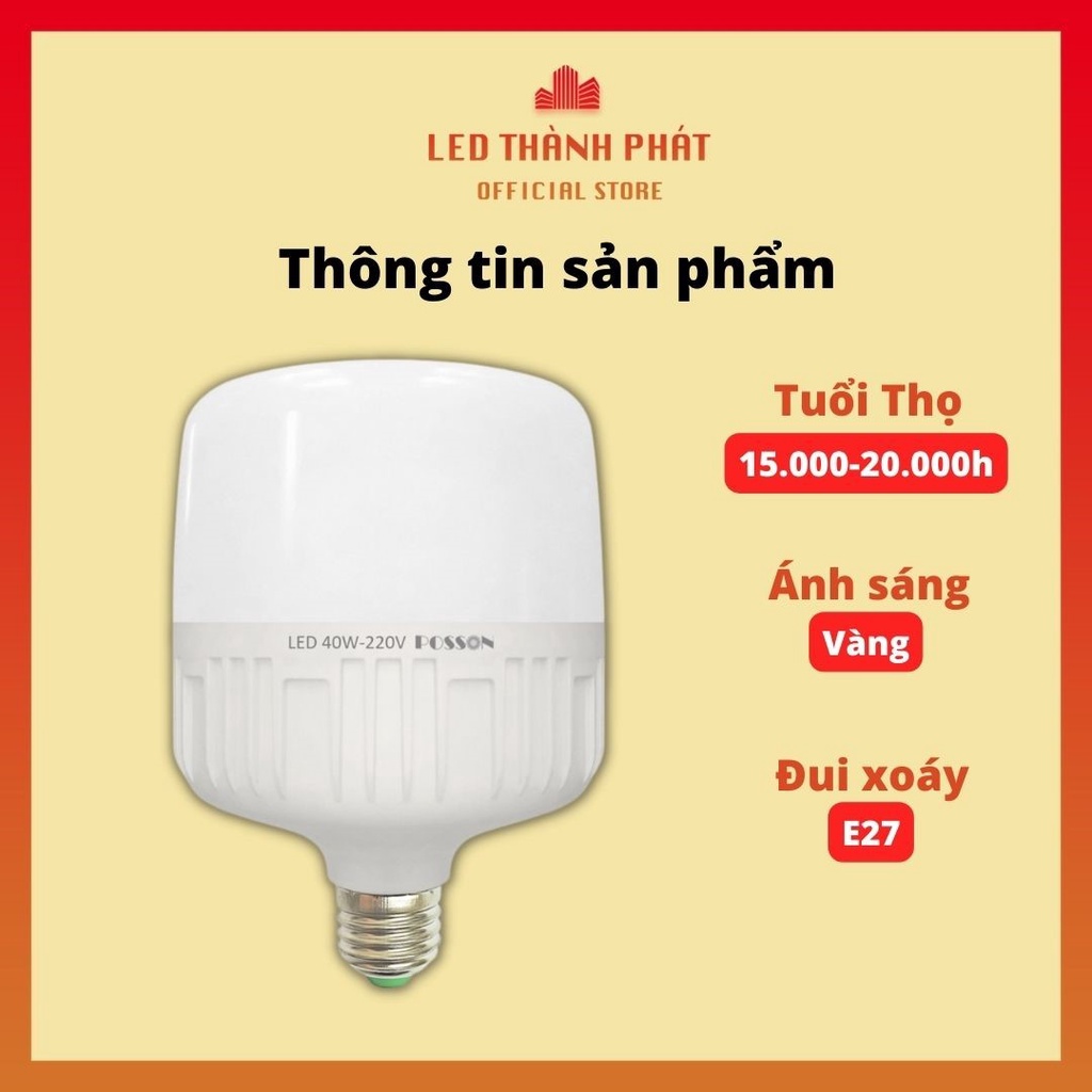 Bóng đèn Led VÀNG 50w 40w 30w 20w 10w siêu sáng tiết kiệm điện , LED BULB Trụ POSSON chống nước, bảo hành 6 tháng