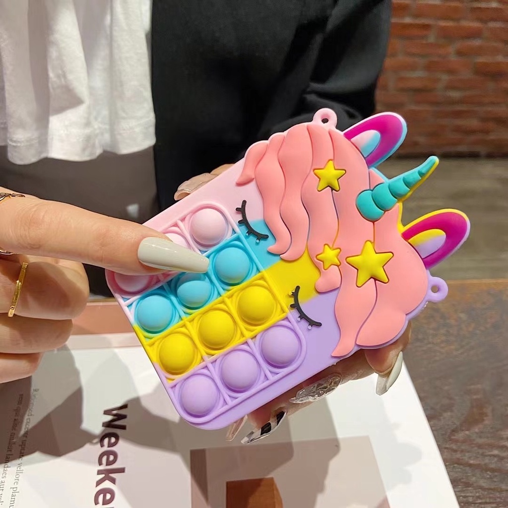 Ví đựng tiền xu mini bằng silicon mềm hình kỳ lân có dây đeo và khóa kéo dễ thương cho bé