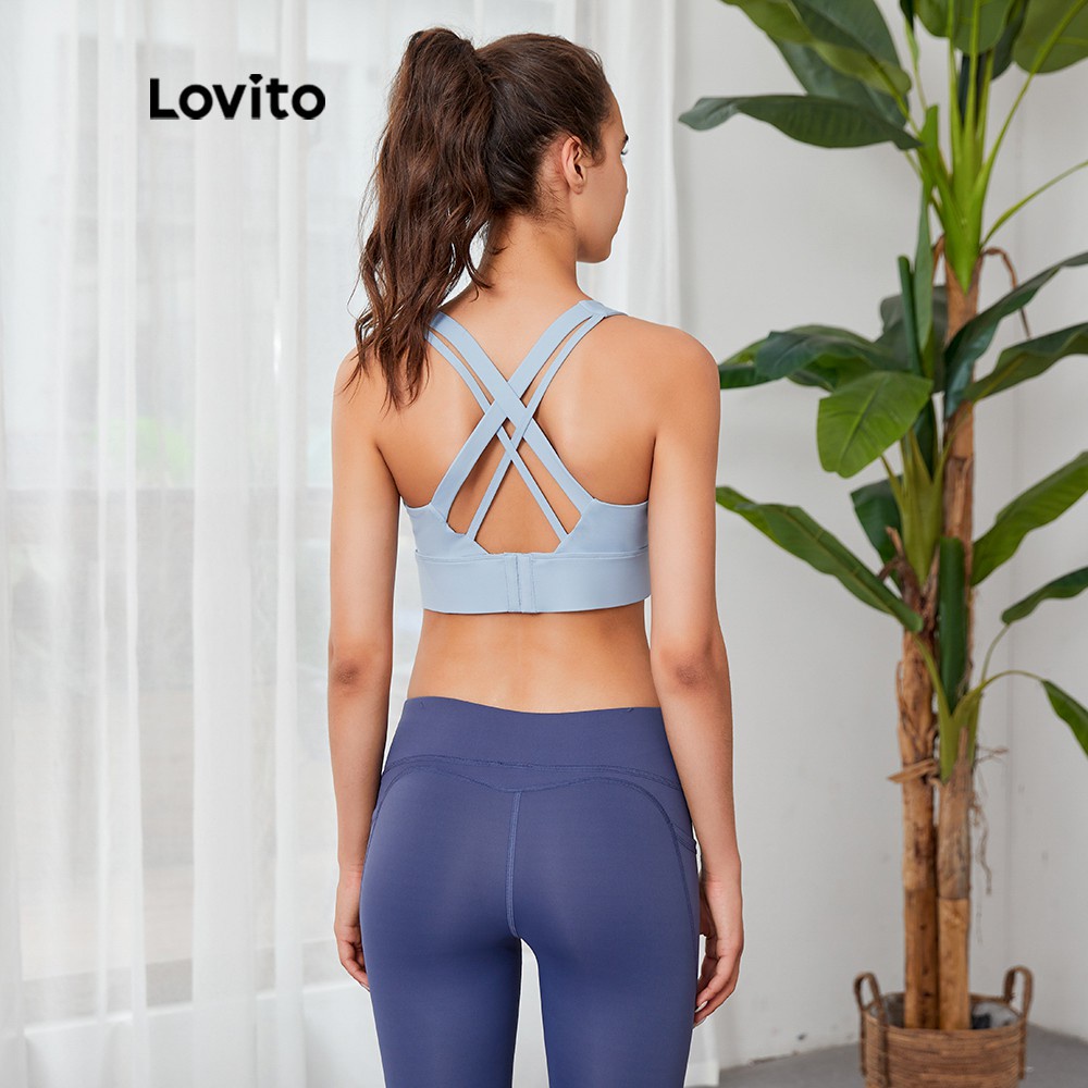 Áo lót Lovito thể thao dáng ôm không gọng màu trơn có đệm ngực dễ tháo rời L03057 (màu vàng/xanh dương nhạt)