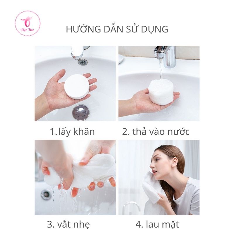 Khăn lau mặt dùng 1 lần dạng nén 100% cotton mềm mịn, kháng khuẩn tốt, bảo vệ làn da khỏi mụn Việt Thư