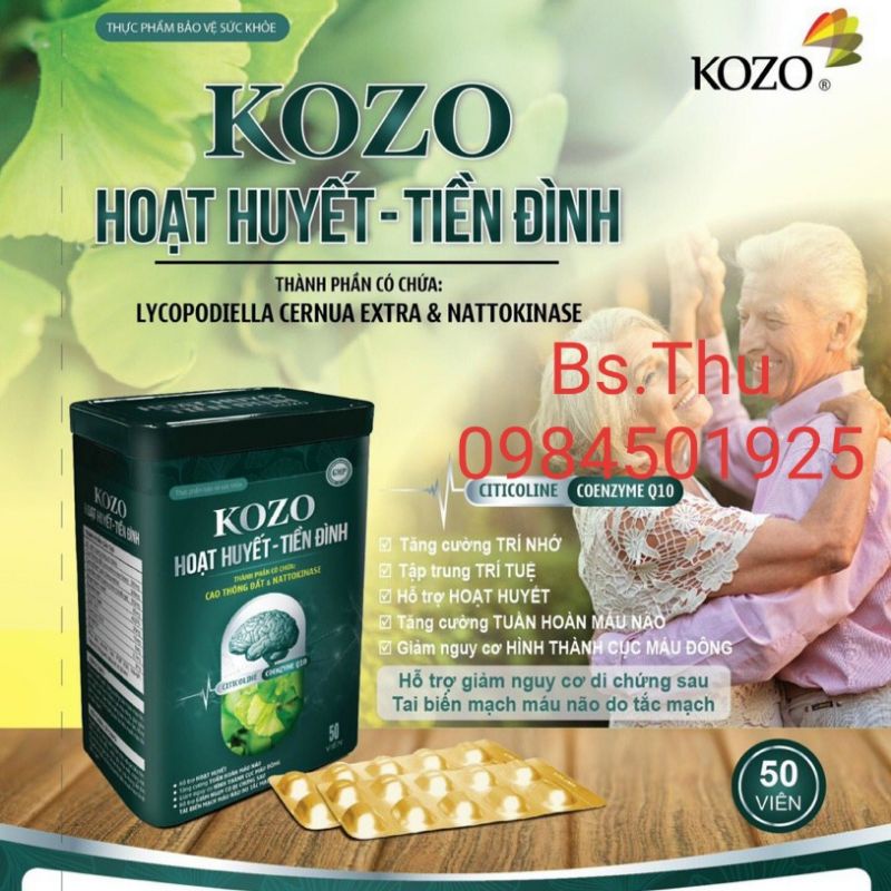 KOZO Hoạt huyết tiền đình hỗ trợ hoạt huyết, tăng cường tuần hoàn máu não, hộp sắt 50 viên