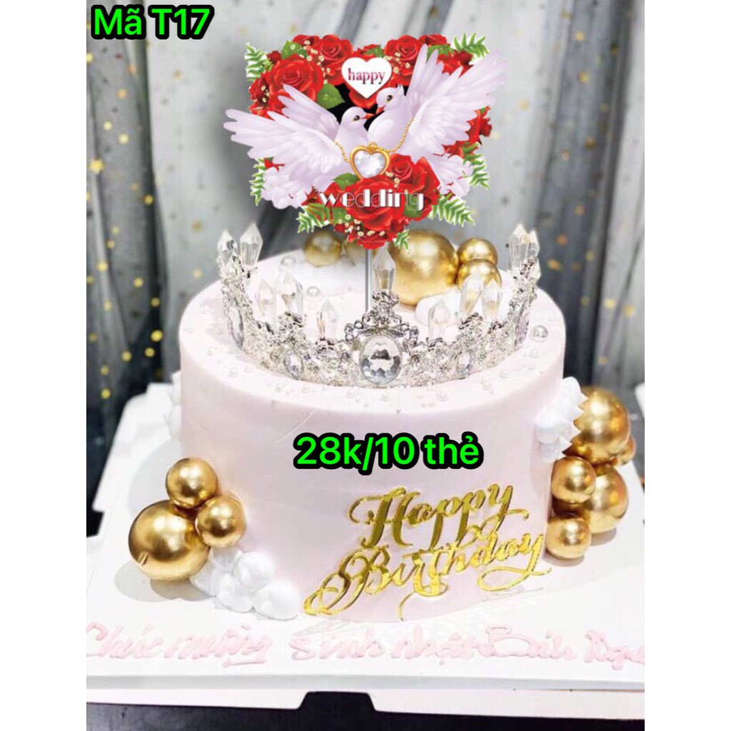 Phụ kiện sinh nhật - SET 10 THẺ CẮM GIẤY HAPPY WEDDING mẫu T17