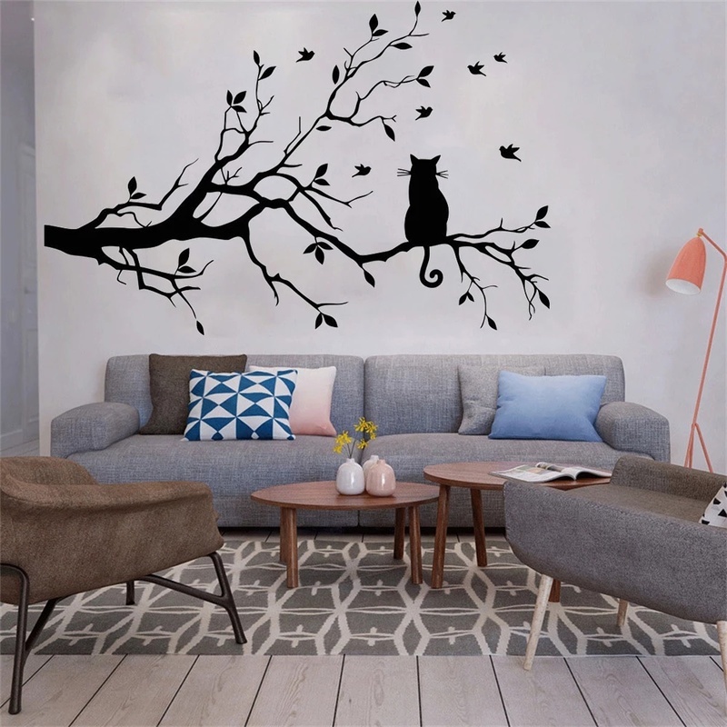 Sticker Dán Tường Tự Dính Họa Tiết Mèo Đen Đa Năng Kích Thước 58x38cm Trang Trí Phòng Khách / Phòng Ngủ
