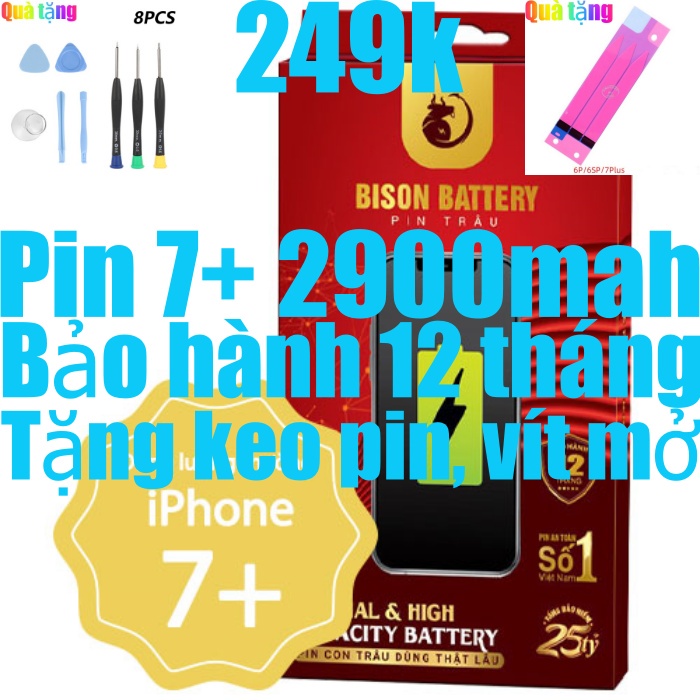 Pin iPhones 7 Plus Con Trâu BISON 2900mAh chính hãng