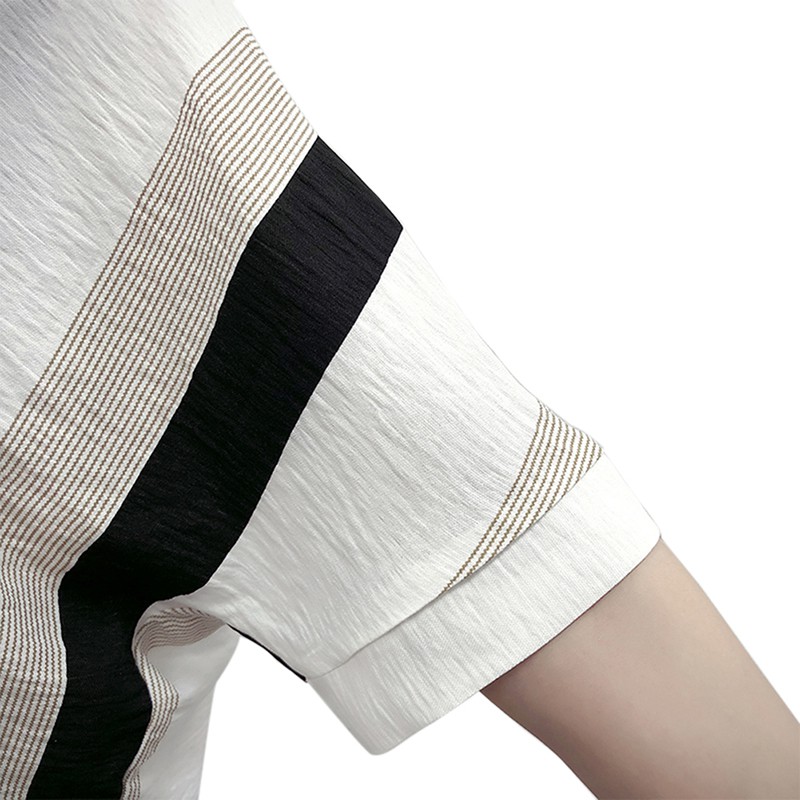 Áo sơ mi dáng rộng cổ V tay lỡ họa tiết kẻ sọc thời trang cho nữ