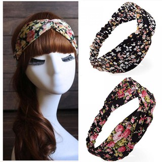 Khăn turban cài đầu in hoa màu sắc có dây co giãn