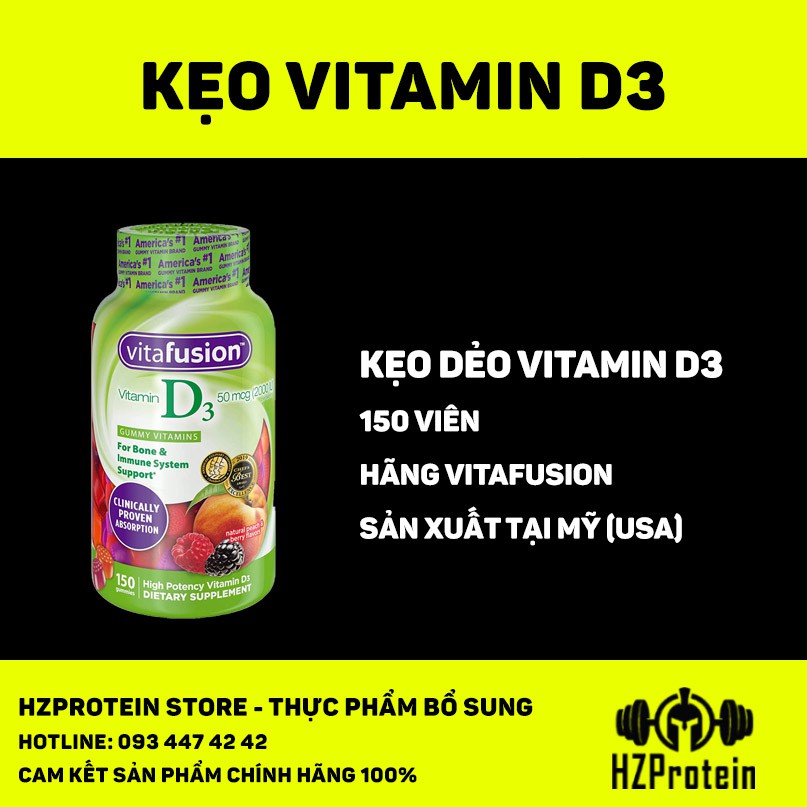 VITAFUSION VITAMIN D3 2000IU - KẸO DẺO HỖ TRỢ TĂNG CƯỜNG HỆ MIỄN DỊCH, CHẮC KHỎE XƯƠNG KHỚP (150 VIÊN)