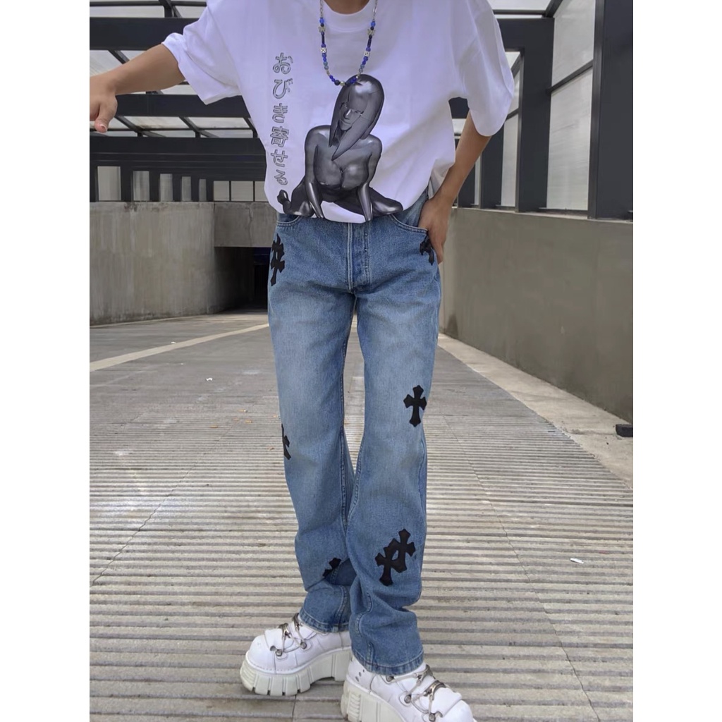 Quần jean baggy nam nữ Chrome Hearts quần jeans ống rộng unisex Kun Shop hot trend 2022