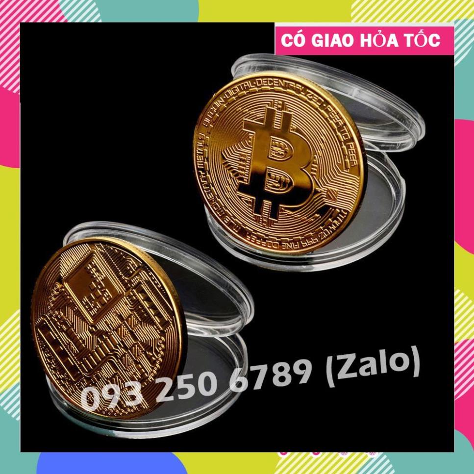 FREESHIP Đồng Xu Bitcoin Mạ Vàng 24K