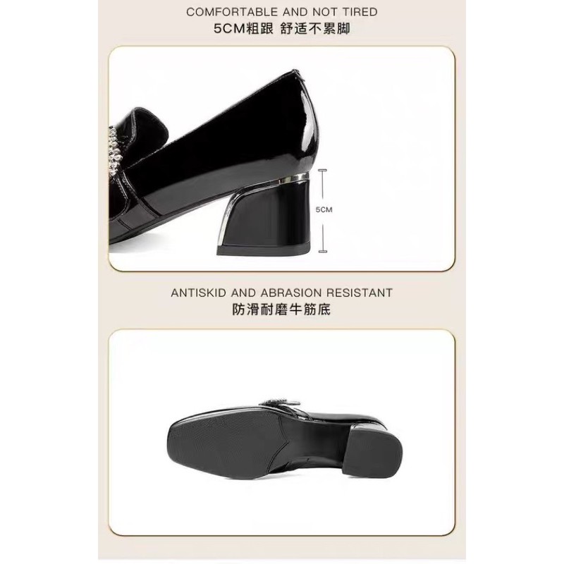 (Order) sz35-40 Giày loafer phối tag đá hoạ tiết vân rắn gót vuông cách điệu lạ 5cm