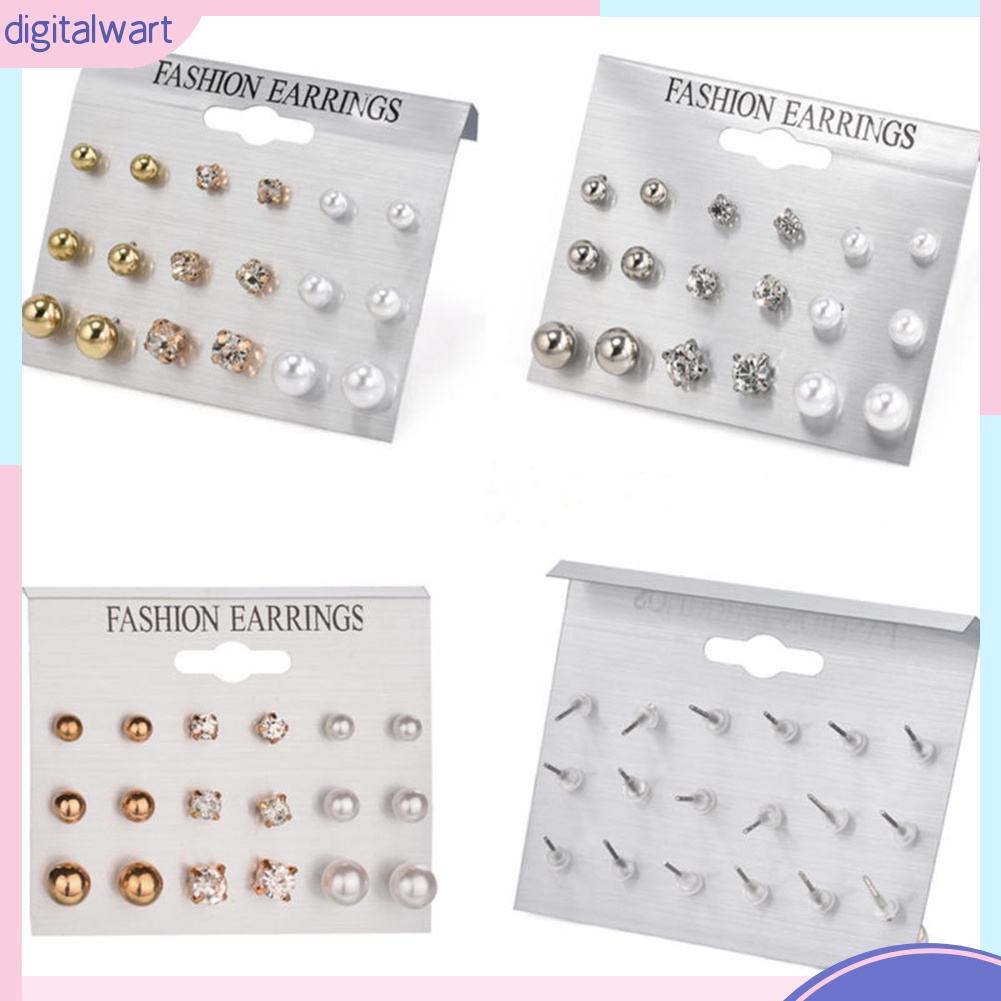 Set 9 cặp khuyên tai thiết đính đá quý ngọc trai nhân tạo sang trọng cá tính dành cho nữ