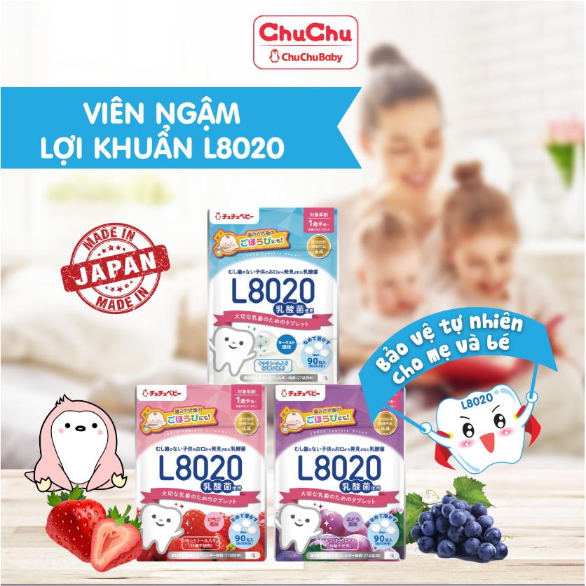 Combo 2 Bịch Viên ngậm lợi khuẩn L8020 Chuchu Baby vị Sữa Chua, Dâu, Nho chính hãng