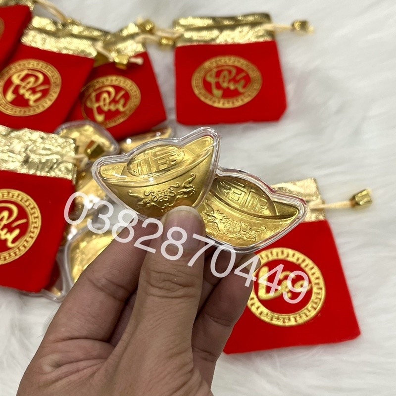 [Sỉ Rẻ Nhất] Combo 10 Thỏi Vàng Thần Tài Kim Nguyên Bảo Kèm Túi Phúc - Lộc May mắn