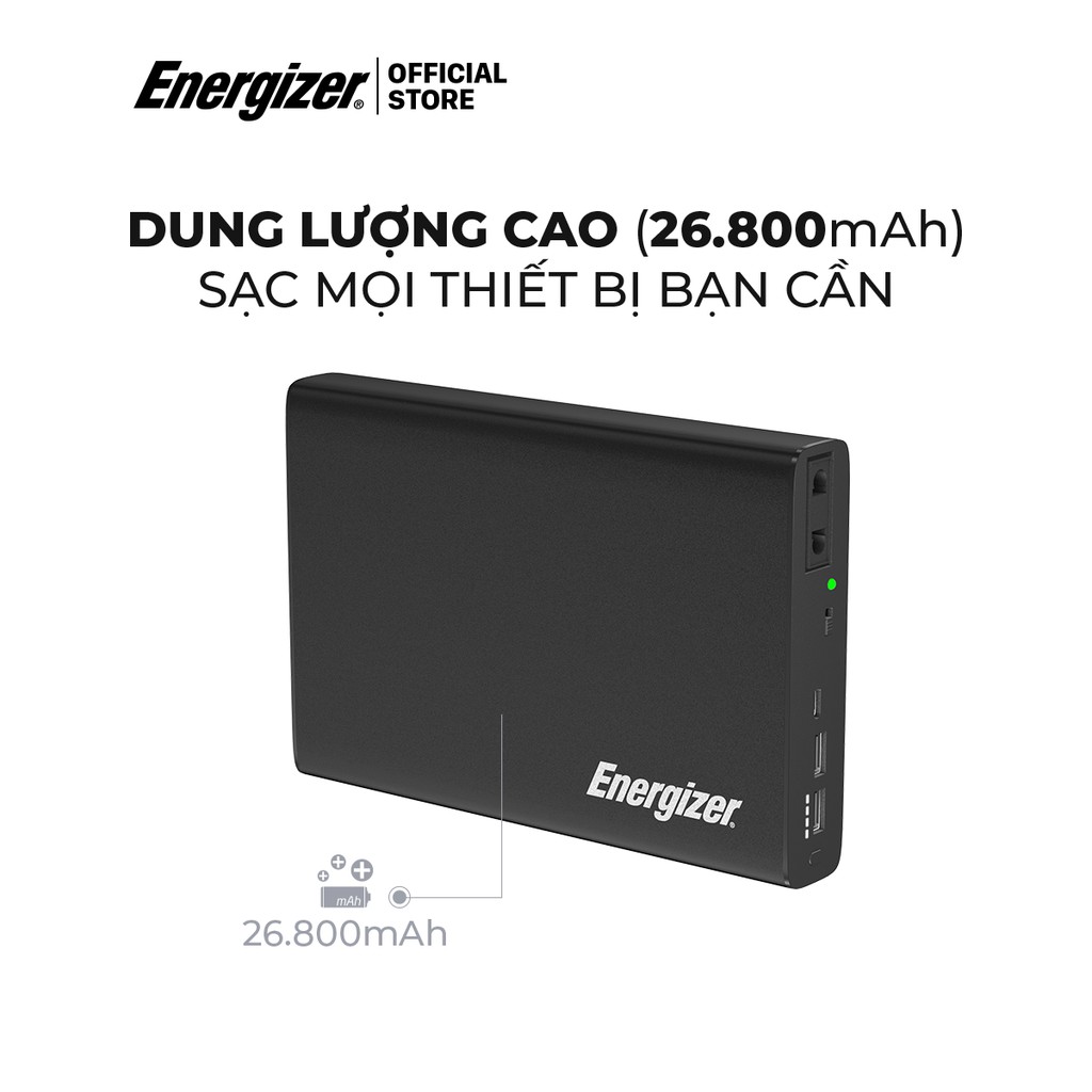 Sạc dự phòng Energizer XP26800AC - tích hợp 4 cổng outputs, công suất 100W - Hàng chính hãng