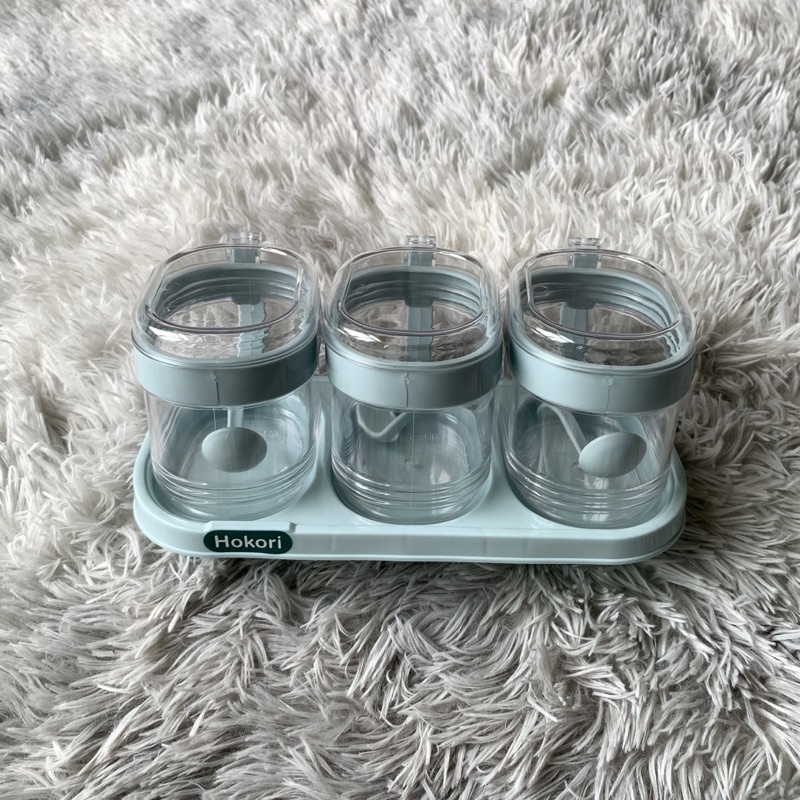 Set 3 hộp đựng gia vị trong suốt có thìa hokori, hũ đựng gia vị
