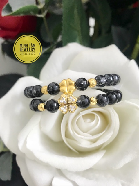 Charm cỏ bốn lá đính đá Au 10k