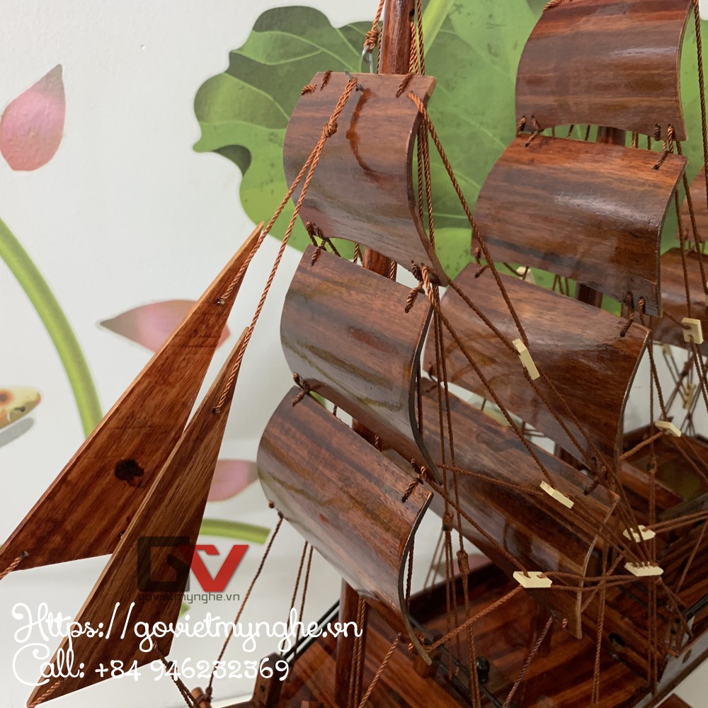 Mô hình thuyền gỗ santa thái lan thuận buồm xuôi gió trang trí phong thủy- Thân tàu 40cm - Buồm gỗ