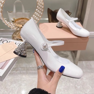 ❤️Giày Miumiu gót loe đá hàng super siêu xinh. Có 4 màu đen/trắng/be/bạc